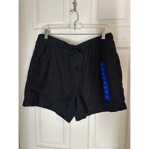 Briggs Black Linen Blend Elastic Waist Shorts Relaxed Fit Large